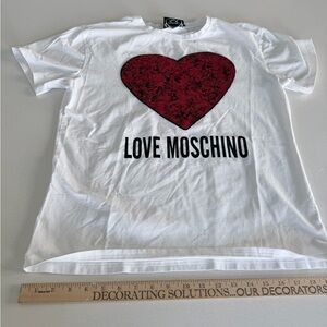 Love Moschino White Tee with Red Heart Design